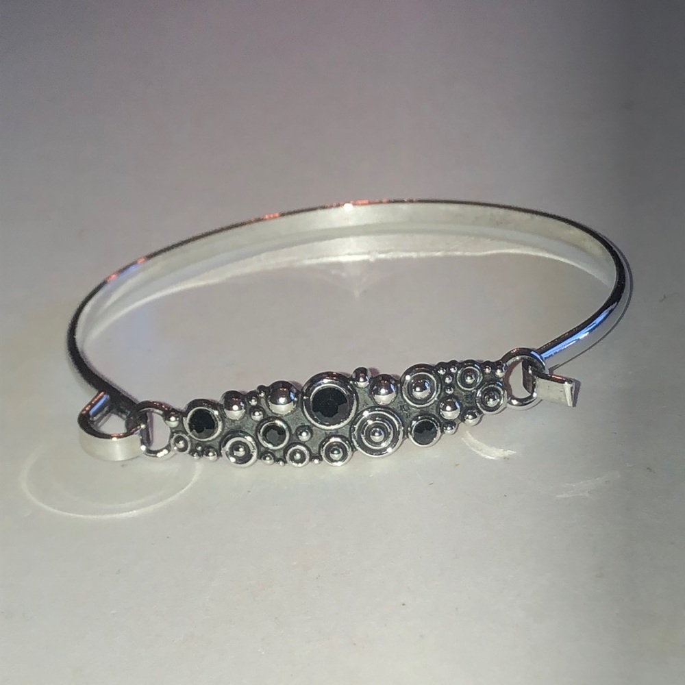 Silver Tone Bangle Bracelet with Black Accents